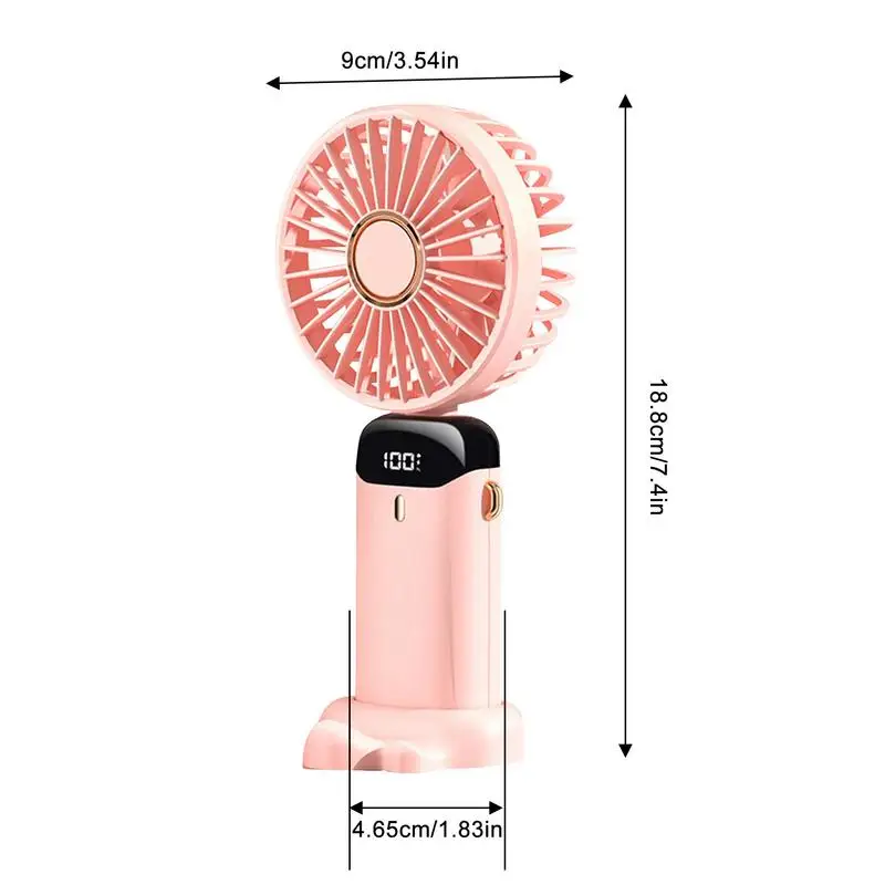 Ventilador portátil portátil com suporte do telefone, ventilador pessoal dobrável, display digital LED, ventilador recarregável USB, 5 velocidades