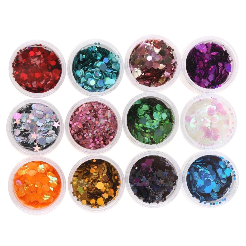 12 Colors Mixed Makeup Chunky Glitter Face Body Eye Hair Epoxy Resin Festival Chunky Hexagons Sequins 40GB