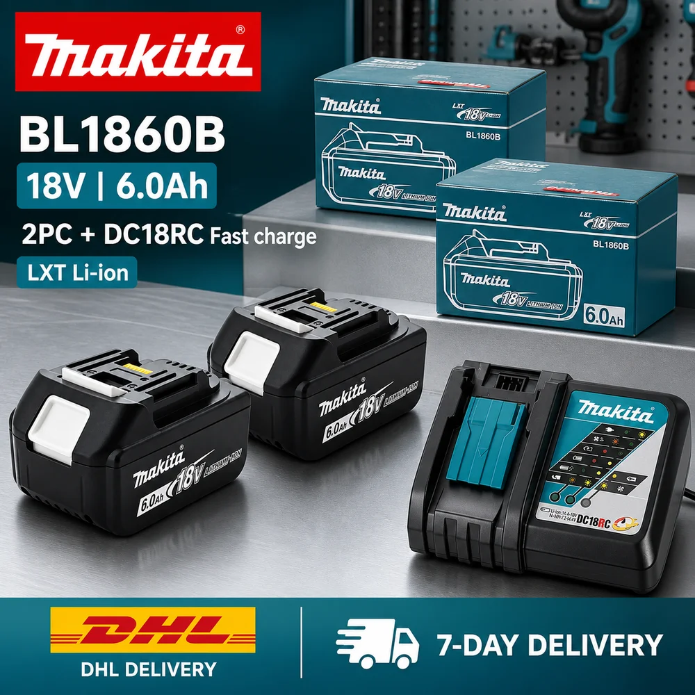 BL1860B 18V 6.0Ah Original Makita Li-Ionen-Akku, 18V LXT Aufsteckanschluss, kompatibel mit BL1815 BL1815N BL1820 BL1830B BL1850B BL1860, für BDF453SHE BDF454Z, 1-4 Stück Akku oder Ladegerät-Optionen,