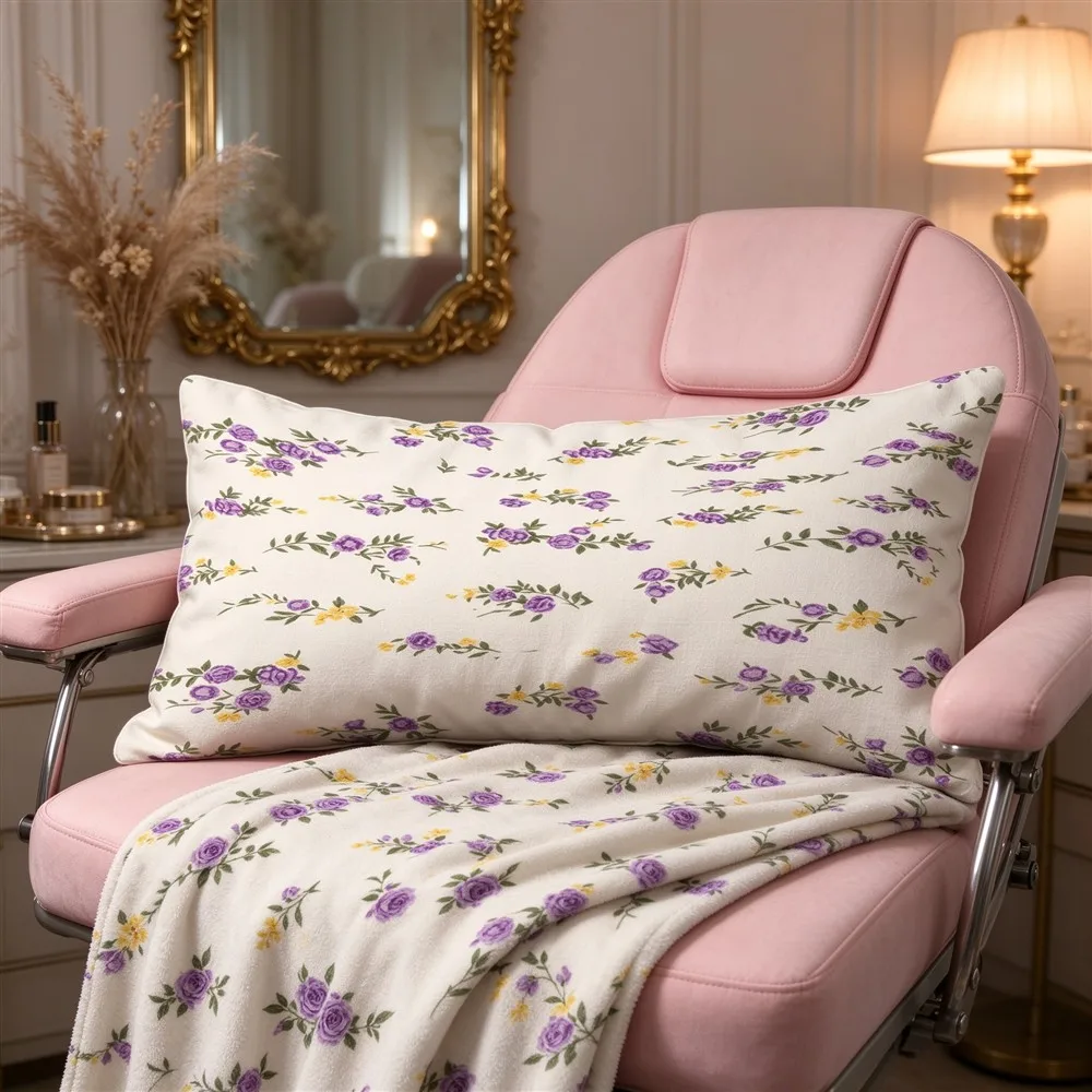 White Lilac Lavender Ditsy Print Long Pillow Cover, Dreamy Style, Salon Decorative, Polyester, Graduation Gift, Timeless