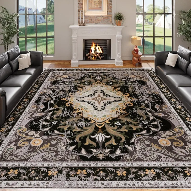 

French Retro Light Luxury Living Room Carpet Machine Washable Non-slip Soft Coffee Table Floor Mat Large Bedroom Bedside Rug 러그