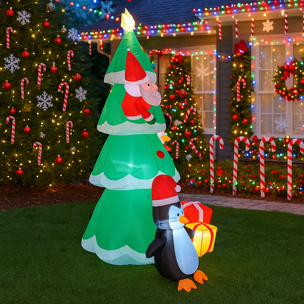 2.1 متر/6.8FT نفخ شجرة عيد الميلاد سانتا ثلج البطريق هدية صندوق ضوء LED ديكور المنزل لعبة ساحة عيد الميلاد عطلة الإضاءة حلية #5