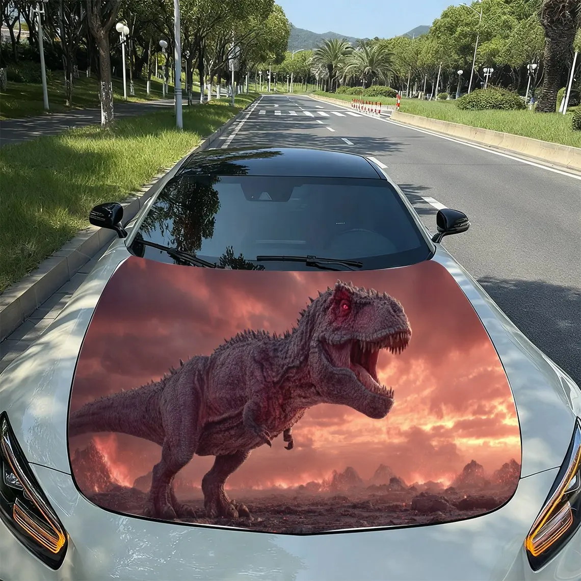 

Dinosaur Realistic Prehistoric Power PVC Car Hood Wraps, Self-Adhesive Waterproof Car Bonnet Decal Sticker, Car Decoration Prote