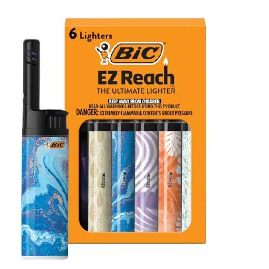 

EZ Reach Lighters, Ultimate Long Neck Lighter for Home Decor, Assorted Colors, 6-Pack Colors May Vary