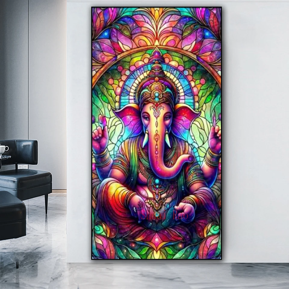 Ganesha Stained Glass Hindu Diy Diamond Painting Full Square Round Diamond Embroidery Cross Stitch Mosaic Picture Home Decor