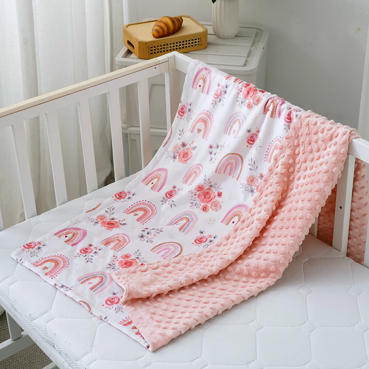 2 Layers Warm Baby Quilt Soft Baby Bean Blanket Infant Thick Quilt Swaddle Wrap Blanket Warm Newborn Stroller Cover