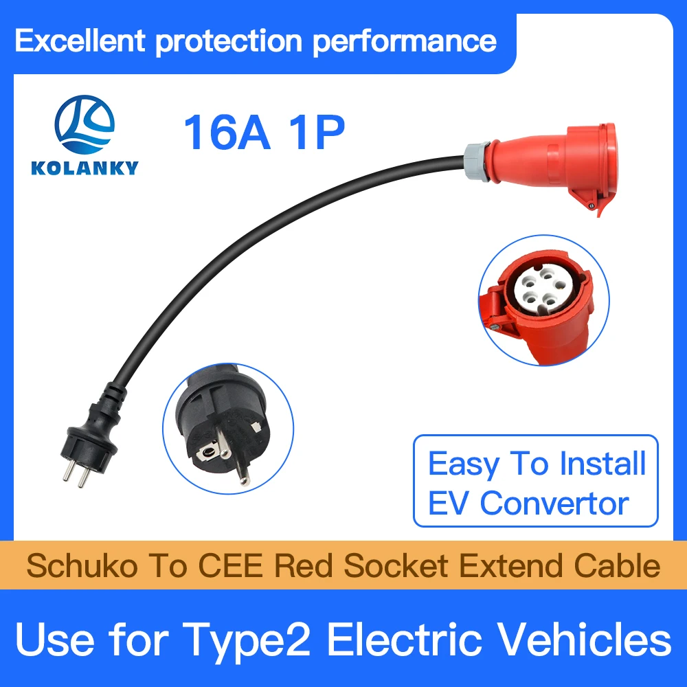 Schuko-家庭用電源アダプター,16A,3相,11kw,赤色,ケーブル付き電源プラグ