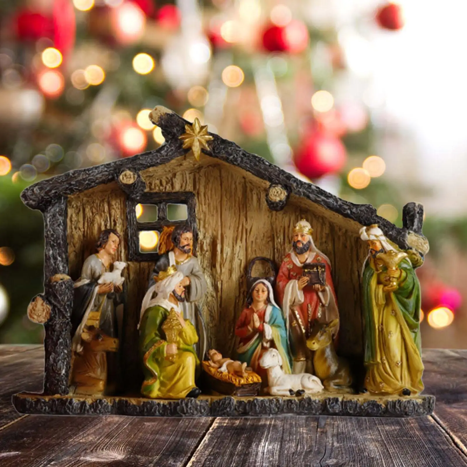 Nativity Scene Statue Christmas Figurine Resin Sculpture Tabletop Ornament for Office image 3