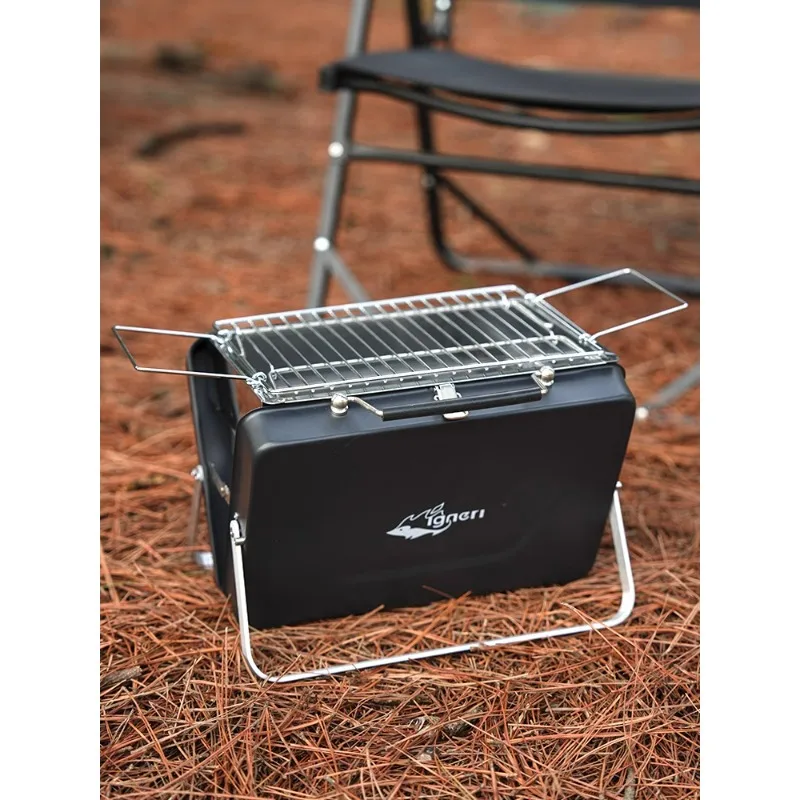 Outdoor portable folding barbecue stove, home mini stainless steel barbecue rack, mini travel firewood stove