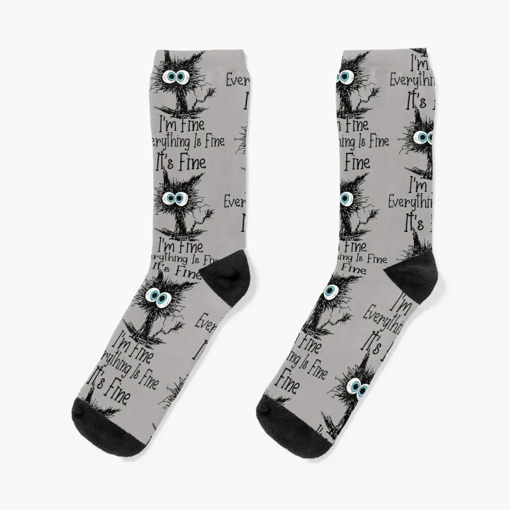 

It's Fine I'm Fine Everything Is Fine Funny cat Socks soccer anti-slip halloween Socks Ladies Men's