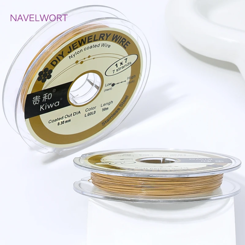 50 m Rolle 0,3/0,38 mm weißer rhodiumgoldener Stahldraht, nylonbeschichteter Edelstahl-Perlendraht für die Schmuckherstellung, DIY-Armbandzubehör – Detail 24