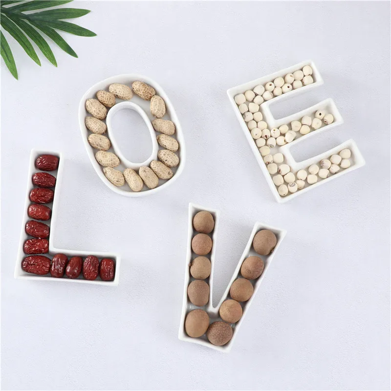 Ceramic Small Letter Dish Plates for Candy Nuts Wedding Party Decor Unique Wedding Party Supplies Home Decor