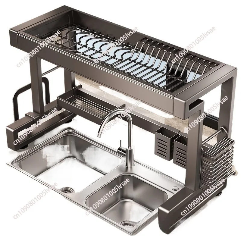 New Dish Drying Rack Kitchen Over The Sink Dish Drain Rack Utensil Holder Sink Stainless Steel Matt Black