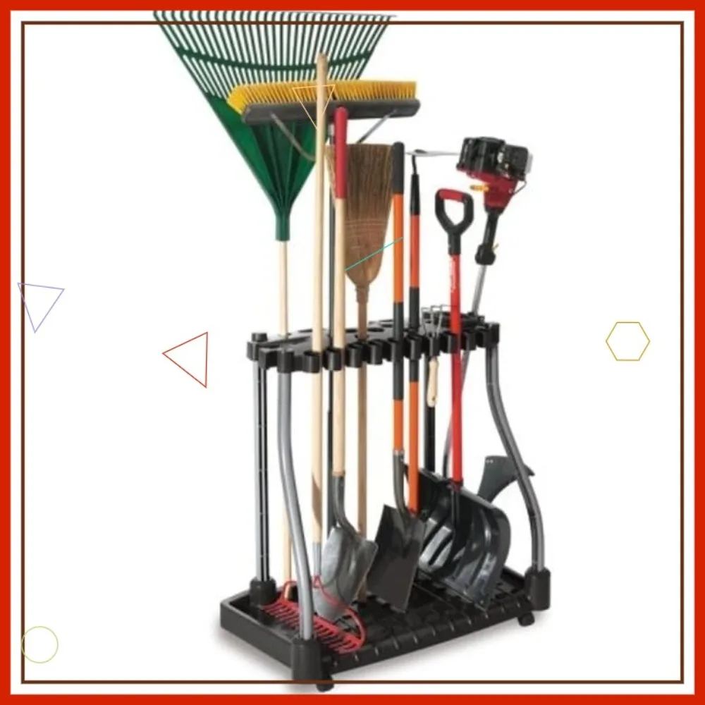 

Easy Assembly Wheeled Tool Tower Rack Organizes 40 Long-Handled Tools for Home Outdoor Shed Black