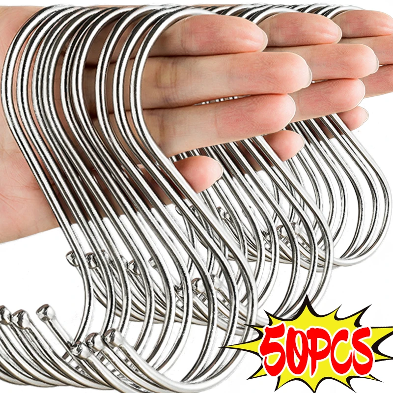 Stainless Steel S-Shaped Hooks for Kitchen Bathroom Bags Clothes Caps Towels Hanging Hangers Home Storage Hook Holders Wholesale