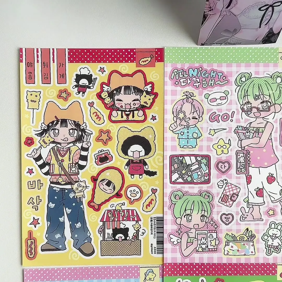 Korean Stickers Cute Girl Cartoon Character Stickers Hand Account Planner Diary Scrapbook Stationery DIY Decorative Stickers