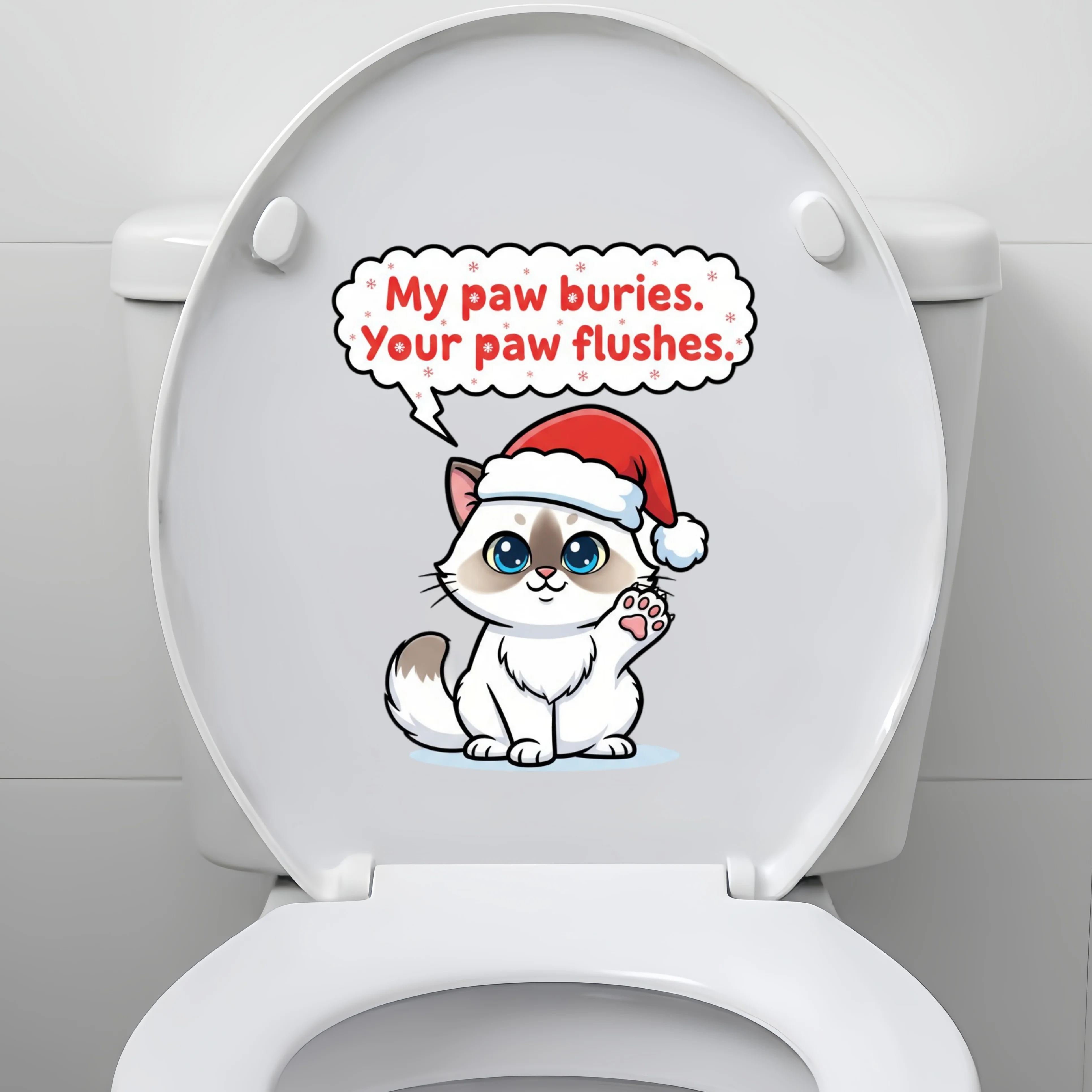 ملصق مرحاض مضحك لعيد الميلاد على شكل قطة لطيفة "My Paw Buries" تذكير المرحاض المتدفق، سهل الإزالة، ديكور حمام احتفالي رائع