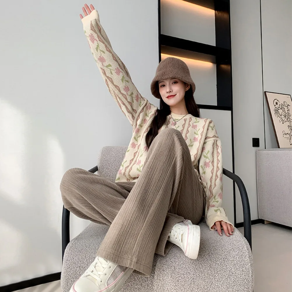 Damskie spodnie na lato 2025, nowe, ze sznurkiem, cienkie, z elastyczną gumką w pasie, miękkie, szerokie nogawki, długie, luźne, różowe, odzież damska.