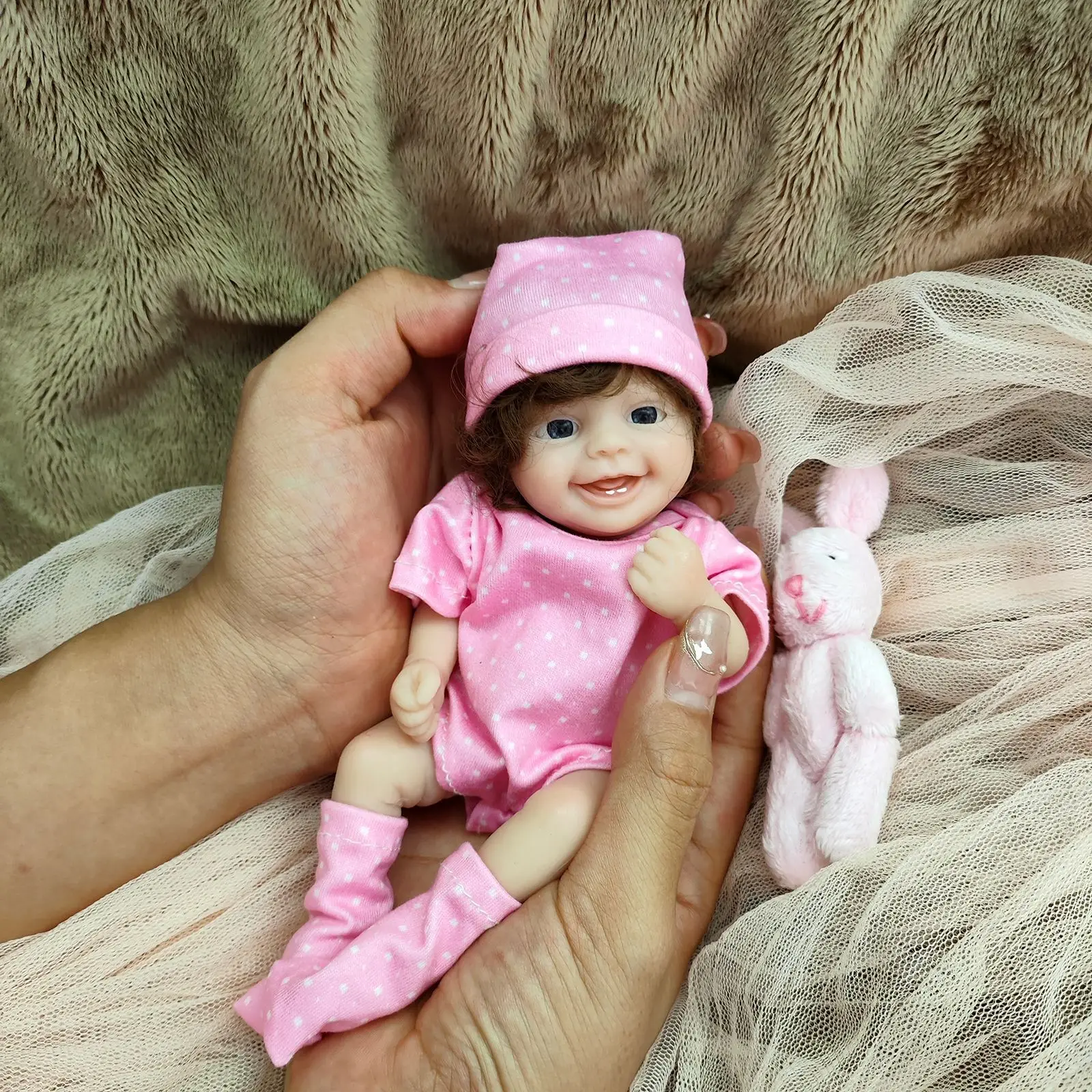 Cute Mini Reborn Doll 6 Inch Full Silicone Body Handmade Miniature Babies for Kids Christmas Birthday Gift - view 5