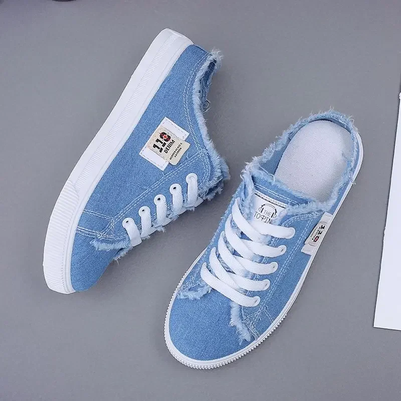 Tênis brancos respiráveis para mulheres, sapatos femininos com cadarço, sapatos casuais confortáveis, tênis de lona ao ar livre, tamanho grande,