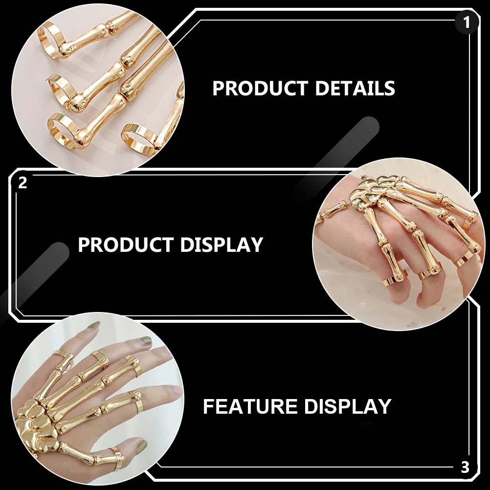 

Skull Finger Hand Chain Metal Alloy Bracelet Gothic Jewelry for Cosplay Halloween Costume Party Skull Finger