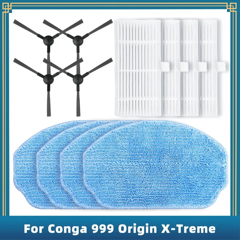 For Cecotec Conga 999 Origin X-Treme Replacement Accessory Side Brush Hepa Filter Mop Pad