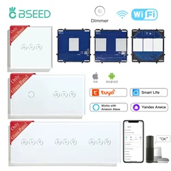 BSEED Wifi Dimmer Wall Light Switch 1/2/3Gang Smart Touch Switch Function Base Glass Front Panel DIY Parts Free Combination