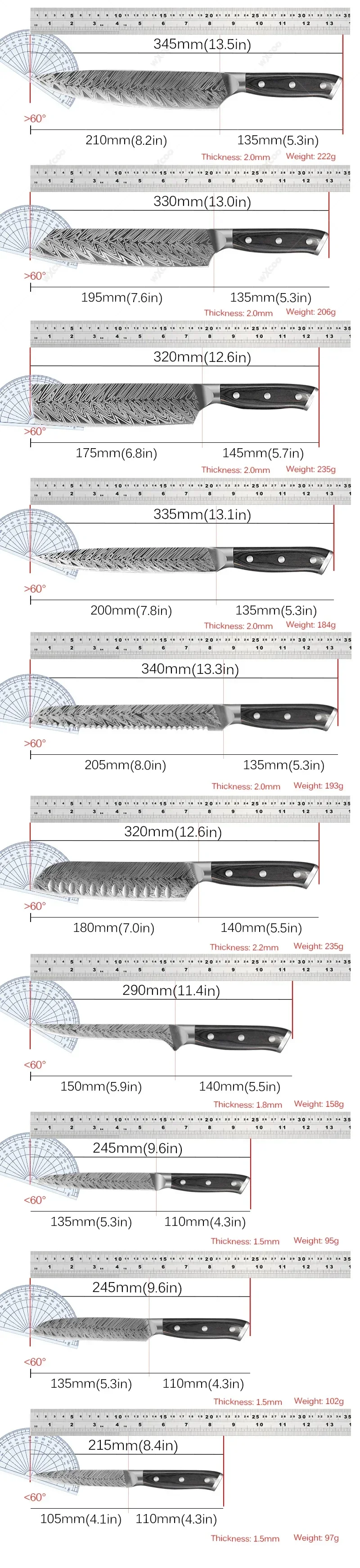 WXCOO Damascus Pattern Chef Knife Japanese Santoku Knife 7cr17 Stainless Steel Kitchen Knife Butcher Boning Knives Meat Cleaver