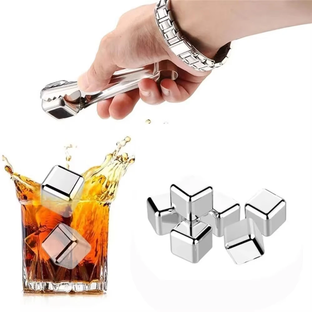 2-8Piece Reusable Whiskey Stones Stainless Steel Ice Cubes Quick-Freeze Wine Cooler Food Grade Pellets Beer Cooler Bar Supplies