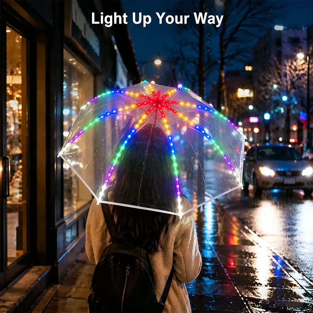 Creative Glow Umbrella, 8-Bone Transparent Outdoor Props Gift Umbrella (Sold Without Batteries)
