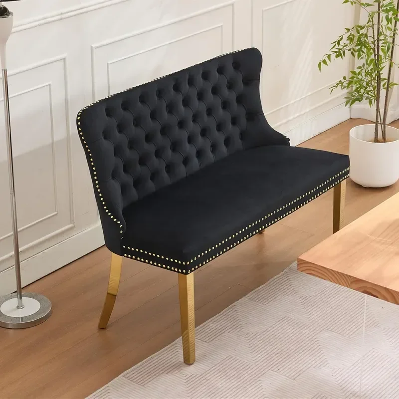 Settee Dining Bench with Back Velvet Upholstered Banquette Benches with Nailhead Trim Button Tufted Small Loveseat