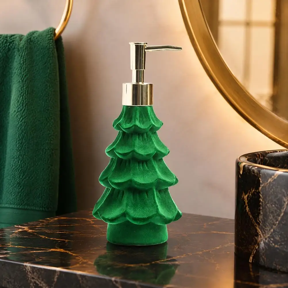 Small Christmas Gifts for Friends Christmas Tree Dispenser with Flocking Effect Refillable Lotion Pump Bottle for Bathroom