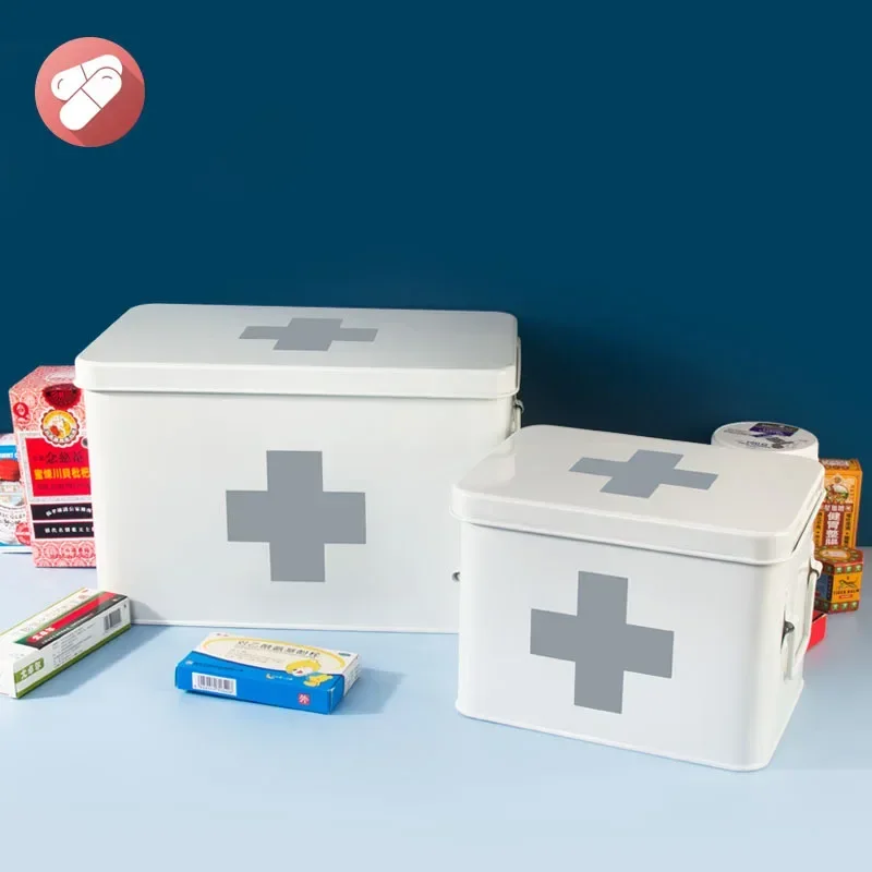 Portable Family Medicine Box Essential Emergency Storage with Handle Metal Material Compact First Aid Container