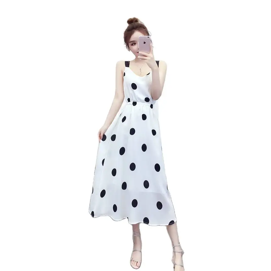 

2023 Popular Temperament Skirt Fashion Women's V-neck Super Fairy Polka Dot Dress Slim Sexy Backless French Suspender Skirt Wome