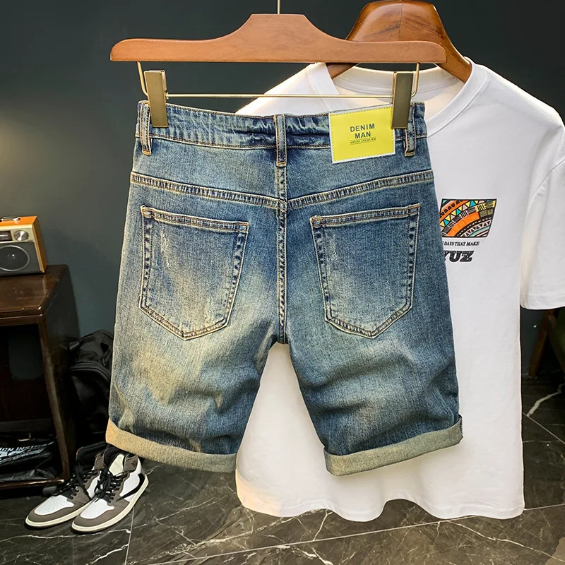 Summer Denim Shorts Men's Retro Classic Simple Pants Stretch Slim Fit NostalgicinsAdvanced Casual Cropped Pants