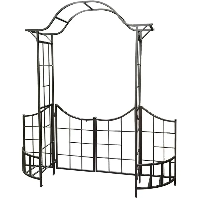 

Decorative Steel Garden Arch Arbor Trellis with Gate,Fence and Planter Holders for Climbing Plants,7.5 Ft Height,Brownish Bronze