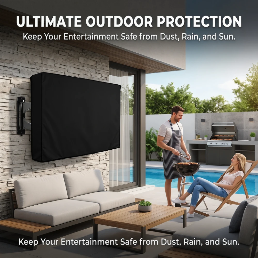 600D Heavy Duty Weather Proof TV Cover Beige Outdoor Dust Proof for 30