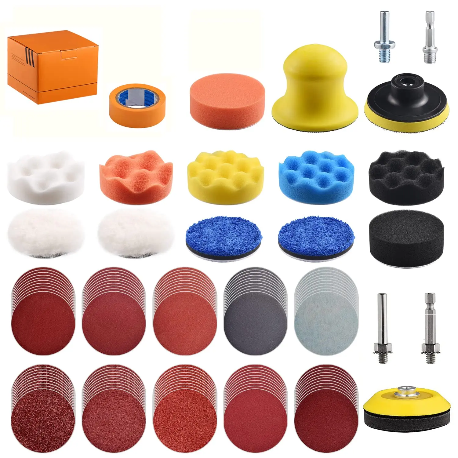 

120-Pack 3' Polishing Pads for Drill - 5/16' & 1/4' Shanks, 80-3000 Grit, Car Buffer Sanding Kit