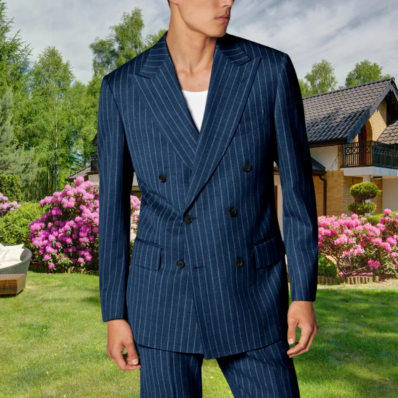 

Mens Double Breasted Pinstripe Suit 2 Piece Slim Fit Tuxedo Formal Jacket and Pants for Business Wedding Prom