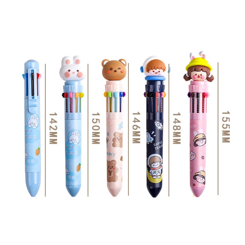 Kawaii Cute Animal 10/8 Color Ball Pen Retractable Ballpoint Pen Multicolored Pens Colorful Refill Student Writing School