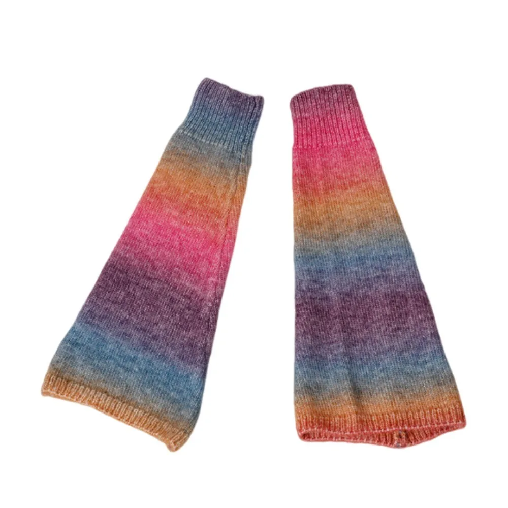 1 pair Y2K Rainbow Gradient Color Leg Warmers Lengthened Thickened Knitting Socks Warm Leg Covers Subculture Fashion