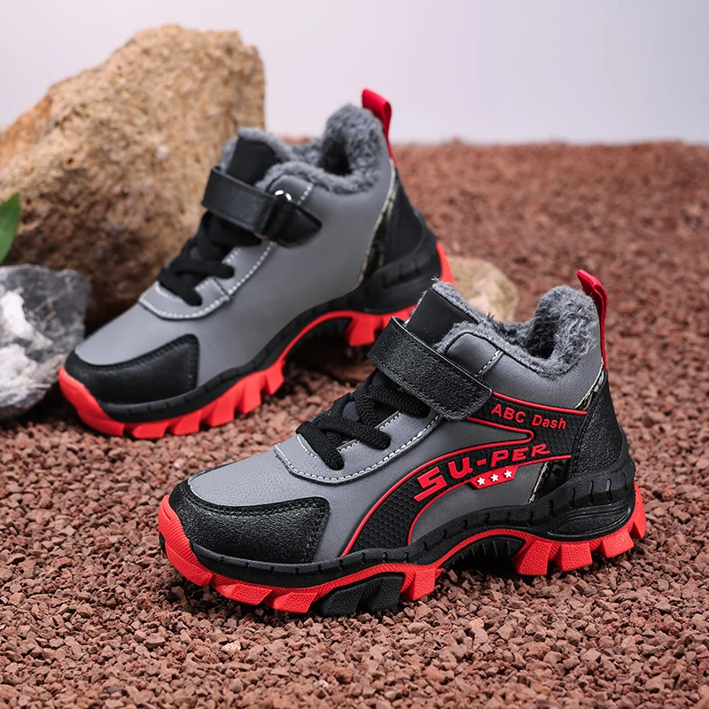 

Новые модные детские зимние кроссовки, удобные плюшевые теплые детские походные ботинки, уличная нескользящая треккинговая обувь, высокие туфли для мальчиков