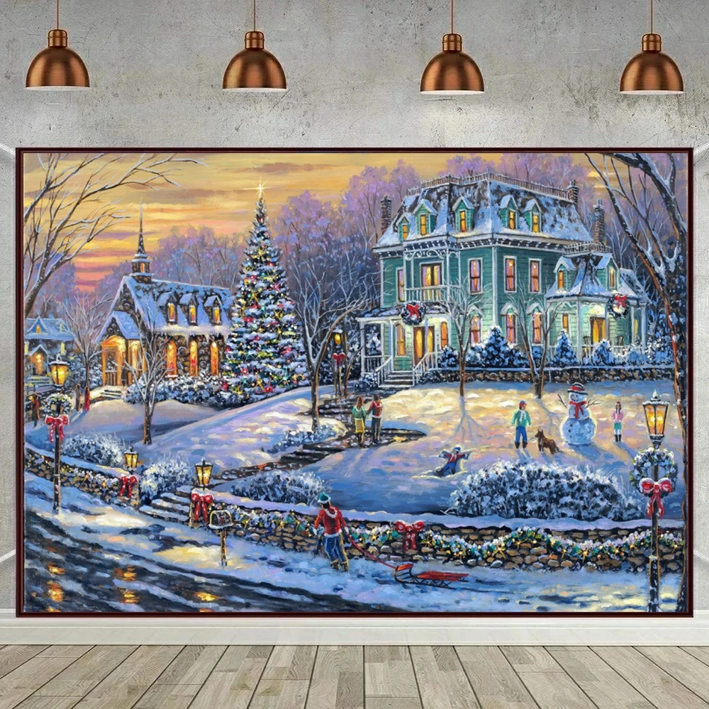 Christmas Village Tree Santa 5D AB Diamond Art Painting Snowman Landscape Diamond Embroidery Cross Stitch Kits Home Decor Hobby