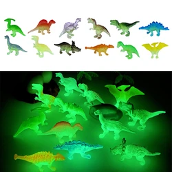 Mini figura de dinosaurio de goma suave que brilla en la oscuridad, juguetes fluorescentes de simulación, modelo de dinosaurio pequeño, decoración, 12 piezas por juego