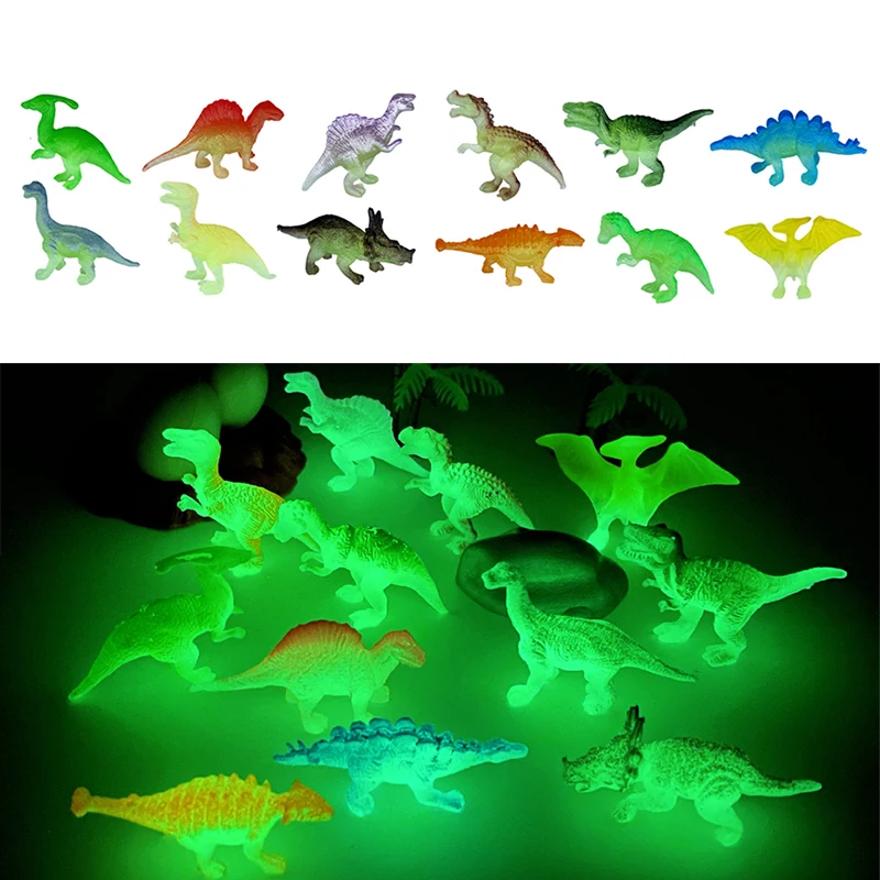 12 sztuk/zestaw Mini miękka guma świecąca w ciemności figurka dinozaura zabawki fluorescencyjna symulacja mały model dinozaura dekoracja