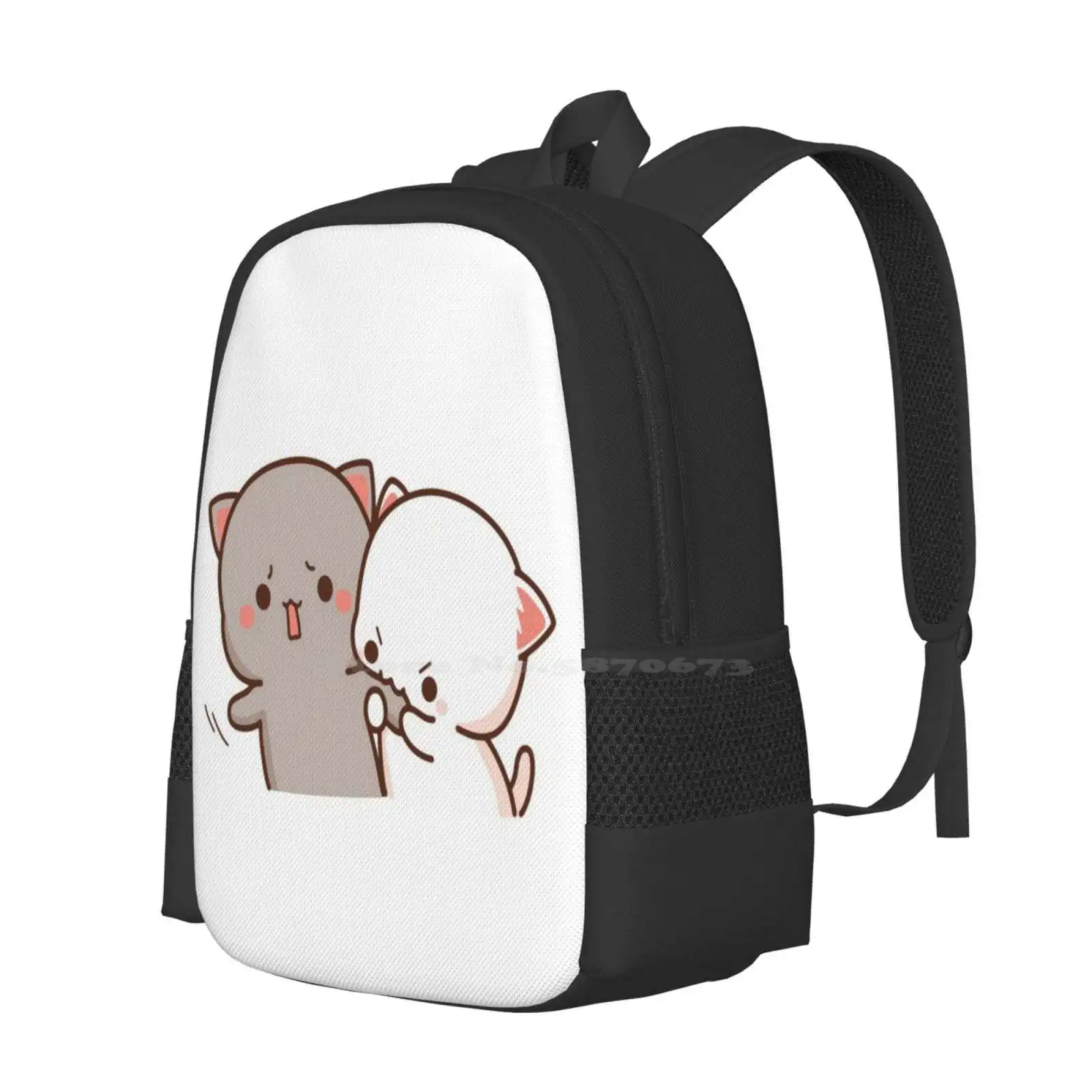 Peach And Goma Mochi Cat Bite School Bags Travel Laptop Backpack Peach Cat Mochi Kitty Cute Romantic Kawaii Boyfriend