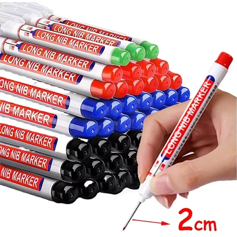 

Маркеры с длинным наконечником 2 см, многофункциональные, водонепроницаемые, для глубоких отверстий, для перфорации металла, красные/черные/синие чернила, инструменты для деревообработки
