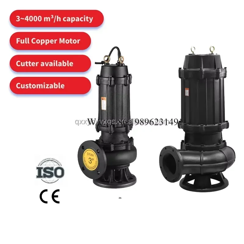 Wmwmnu for Kuang Yu WQ Single Stage Submersible Sewage Pump 2.2kw High Pressure Stainless Steel Sealing for Irrigation
