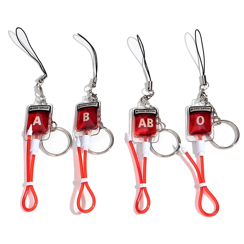Trend Halloween Blood Group Bag Charm Mini Liquid Blood Bag Shape Keychain Aesthetic Acrylic Blood Type Key Ring Funny Pendant
