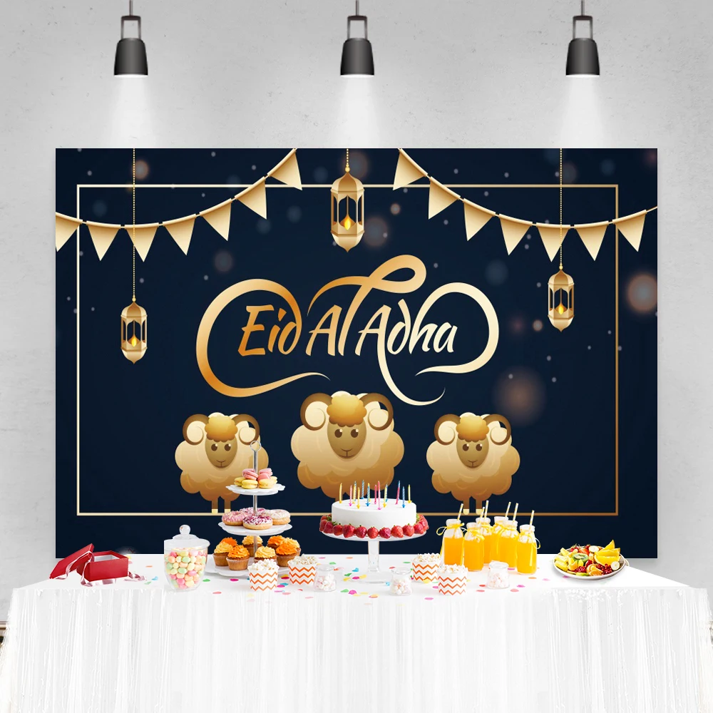 Eid al-Adha Photography Backdrops Cartoon Camels Sheep Goat Mubarak Ramadan Festivals Desert Mosque Party Decor Banner Customize